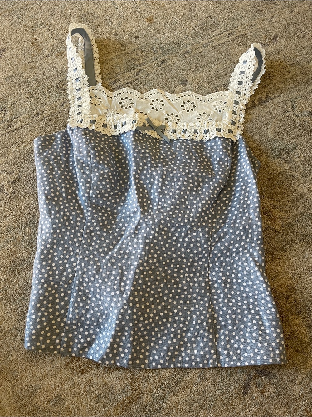Reformation Blue Polka Dot Lace-Trim Cami
